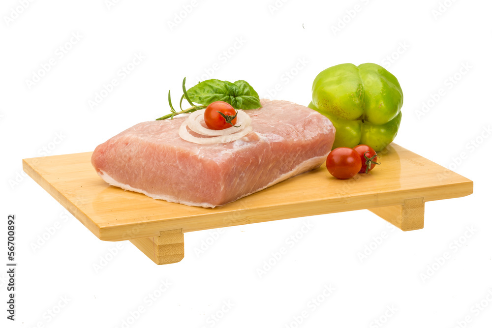 Raw pork with onion, basil and rosemary Raw pork with onion, basil and rosemary