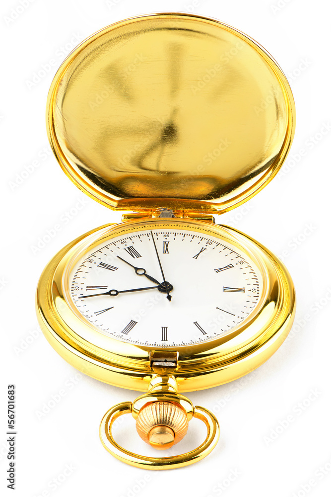 Golden pocket watch on white. File contains a path to isolation. Golden pocket watch on white. File contains a path to isolation.