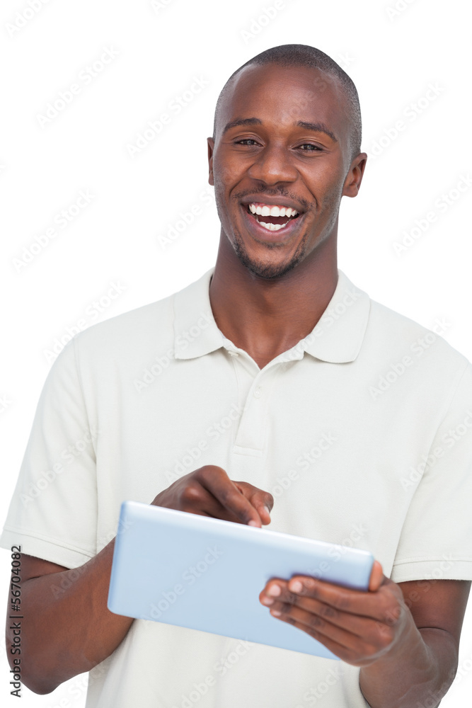 Portrait of a laughing man with tablet pc Portrait of a laughing man with tablet pc