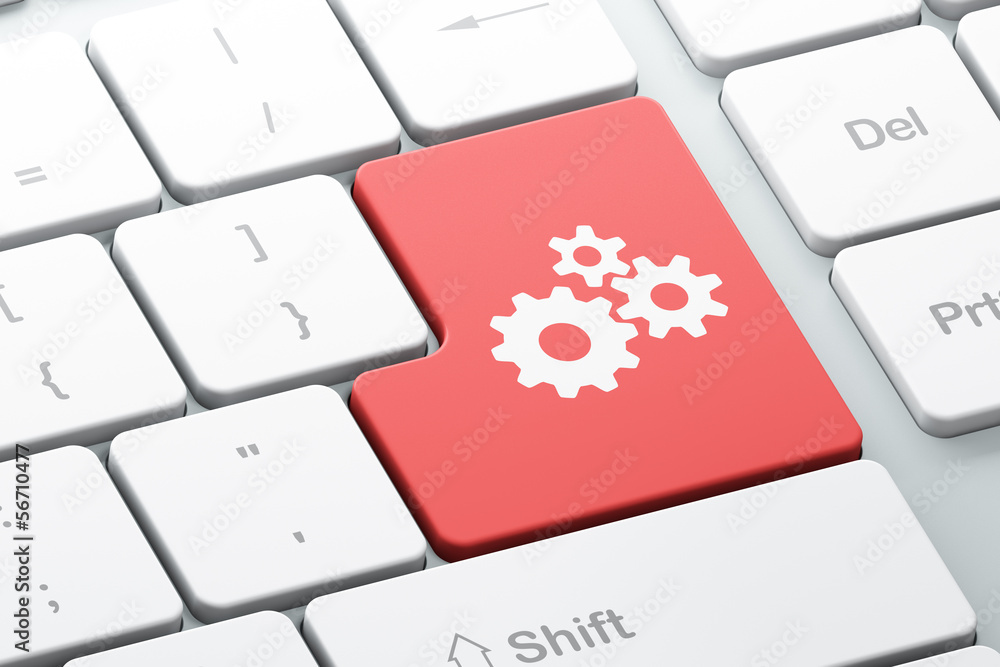 Web development concept: Gears on computer keyboard background Web development concept: Gears on computer keyboard background