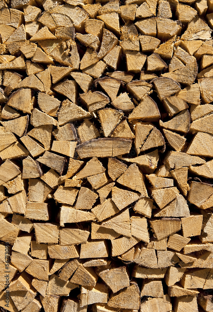 Pile of chopped fire wood prepared for winter.