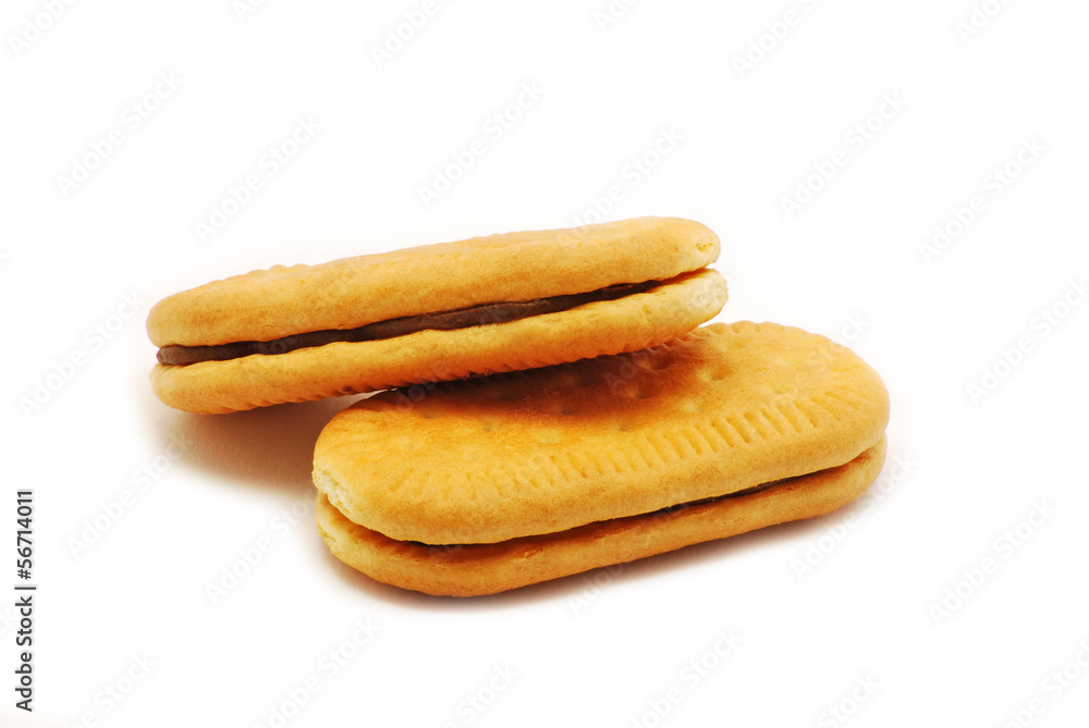 Biscuit with cocoa cream isolated on white background Biscuit with cocoa cream isolated on white background