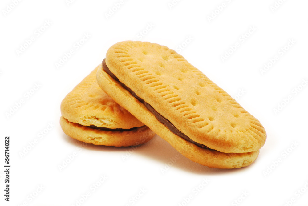Biscuit with cocoa cream isolated on white background Biscuit with cocoa cream isolated on white background