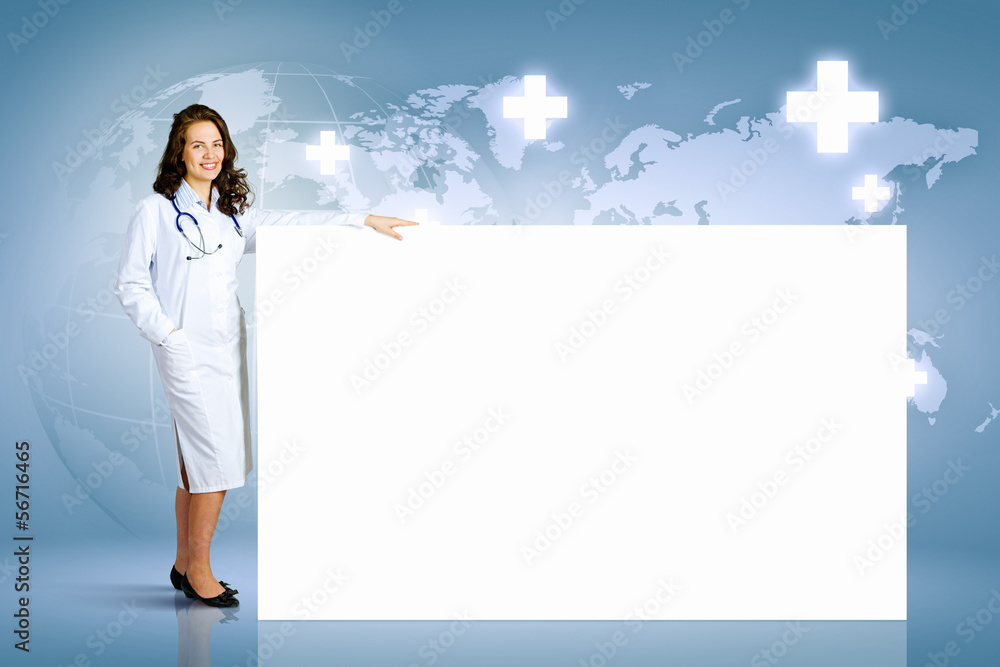 Doctor with banner Doctor with banner