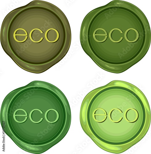 Set of green wax stamps for environmentally friendly products