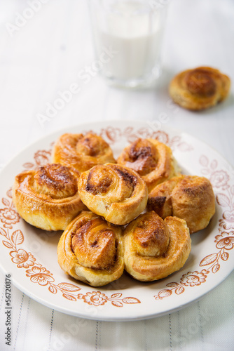 Brioches with cinnamon and glass of milk