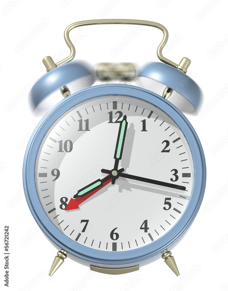Blue alarm clock ringing. Blue alarm clock ringing.