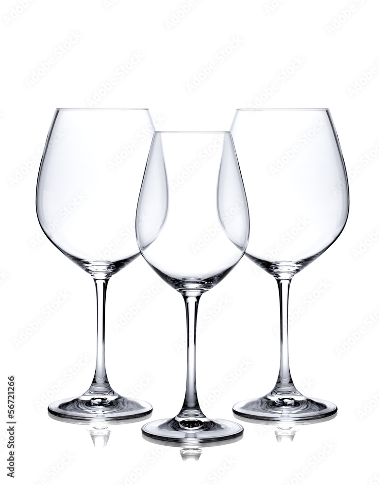 Cocktail glass set. Empty red and white wine glasses isolated on Cocktail glass set. Empty red and white wine glasses isolated on