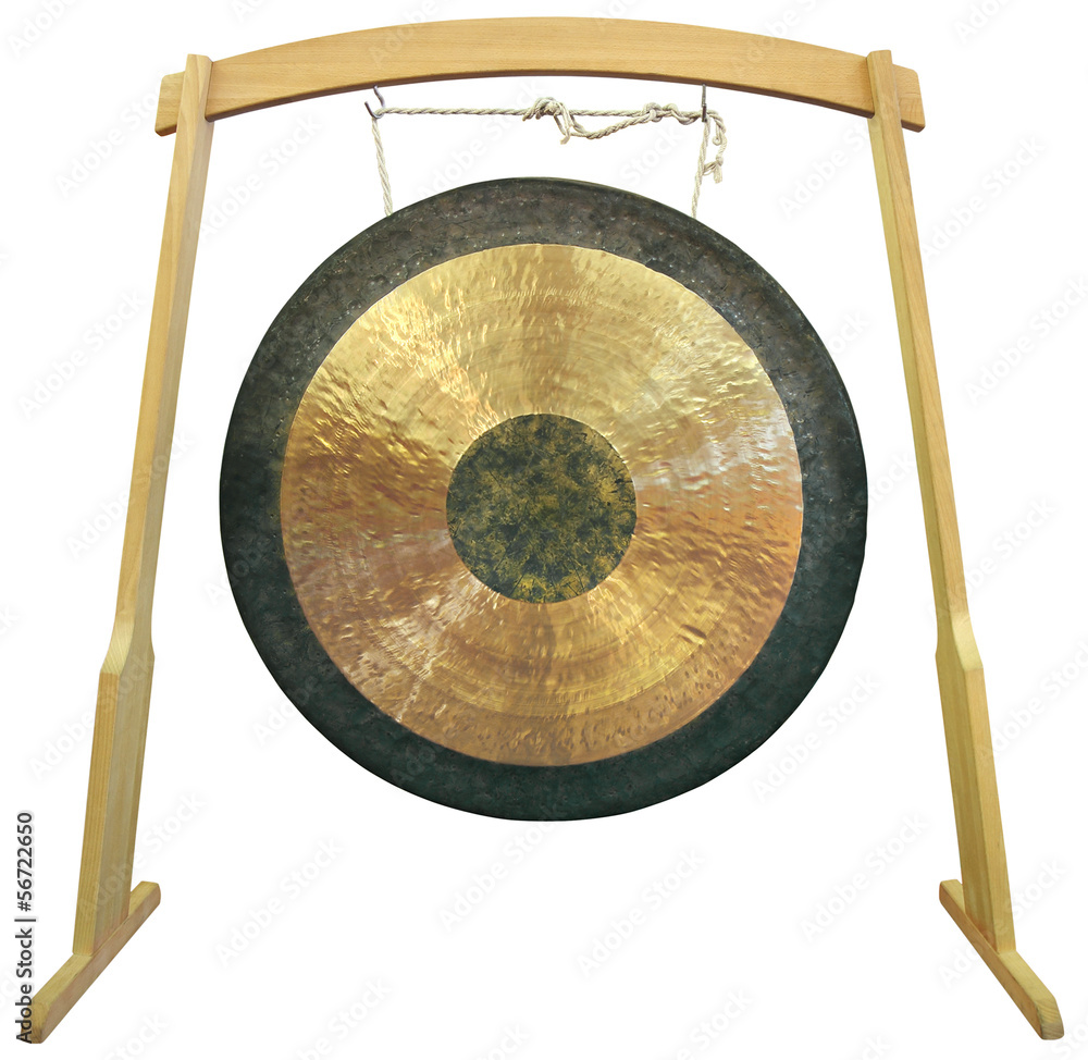 Traditional oriental gong isolated on white background - obrazy, fototapety, plakaty 