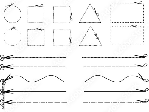Scissors cutting shapes and lines