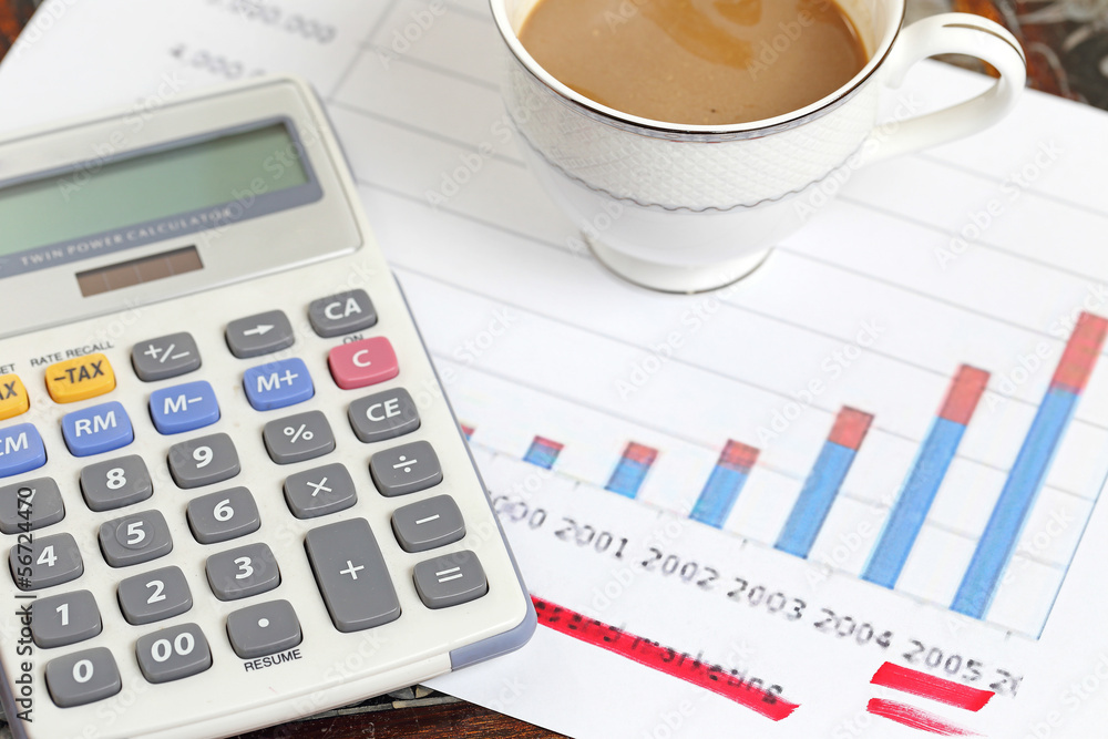 statement with calculator and coffee