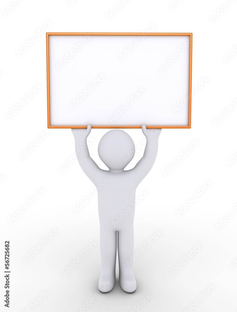 Person is holding a blank sign high Person is holding a blank sign high
