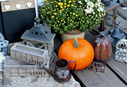 Halloween decorations with pumpkin photo