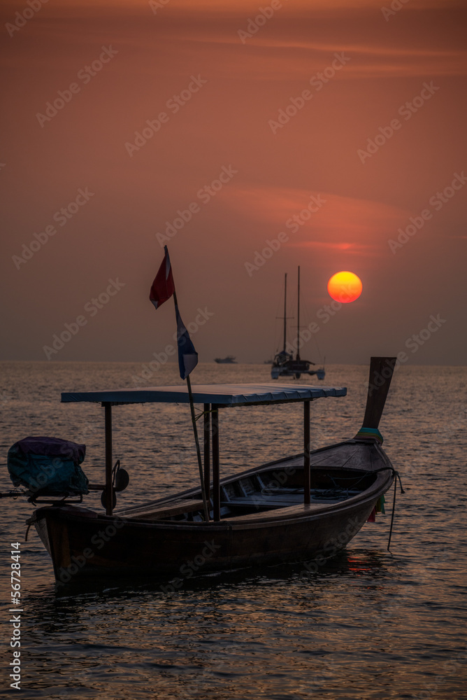 Long tail boat and sunset Phangnga. Koh Lipe Tropical Island. Th