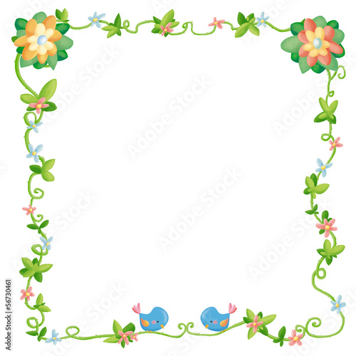 marco con flores y pajaros