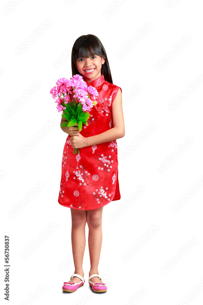 Full length little asian girl in traditional chinese cheongsam d Full length little asian girl in traditional chinese cheongsam d