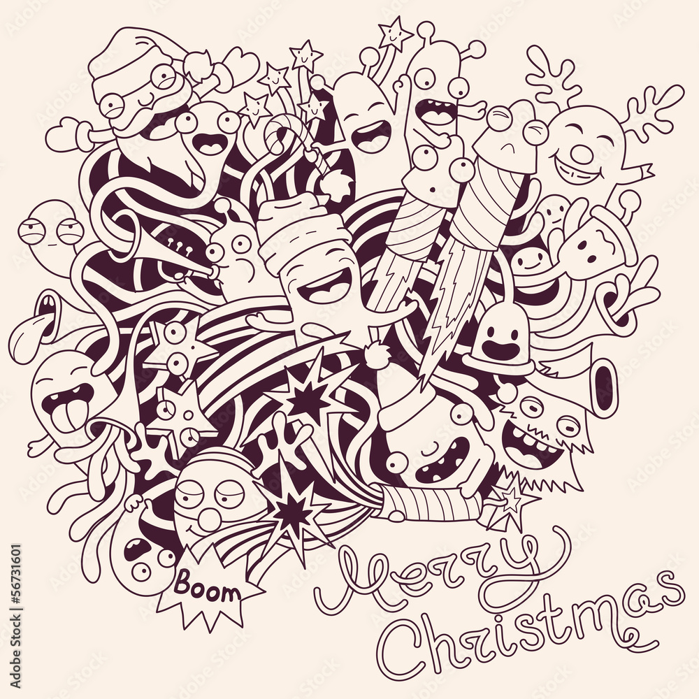 Christmas background with cute crazy monsters
