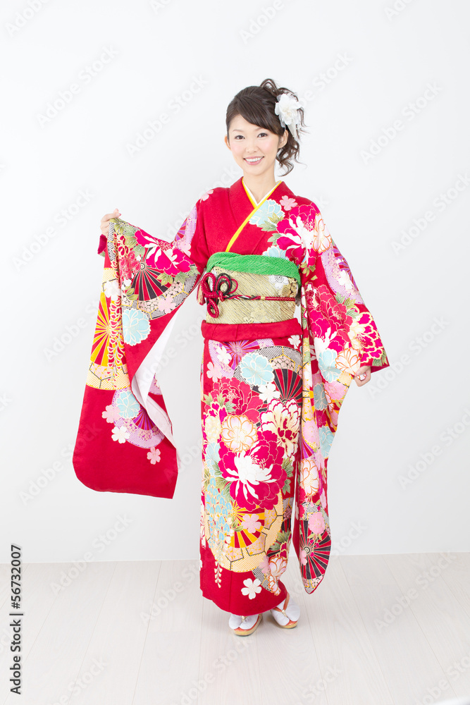 Beautiful asian kimono woman on white background Beautiful asian kimono woman on white background