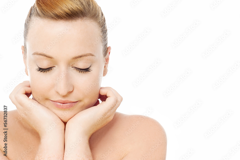 Calm and beautiful spa girl with closed eyes Calm and beautiful spa girl with closed eyes