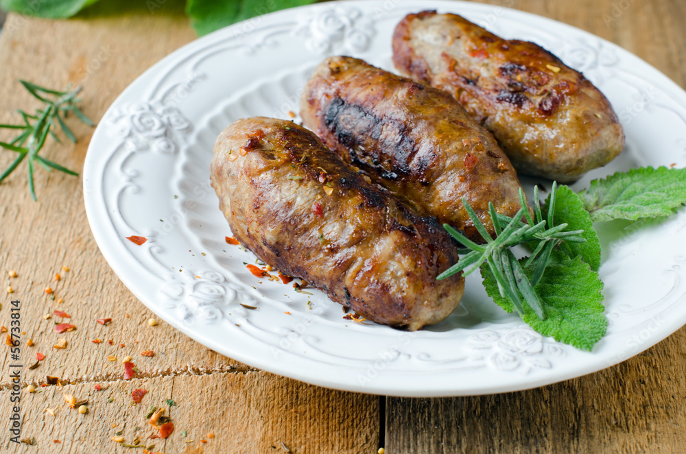 Homemade fried sausages