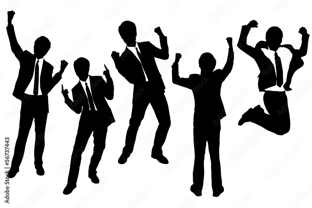 Fototapeta premium Silhouettes of excited happy Businessmen