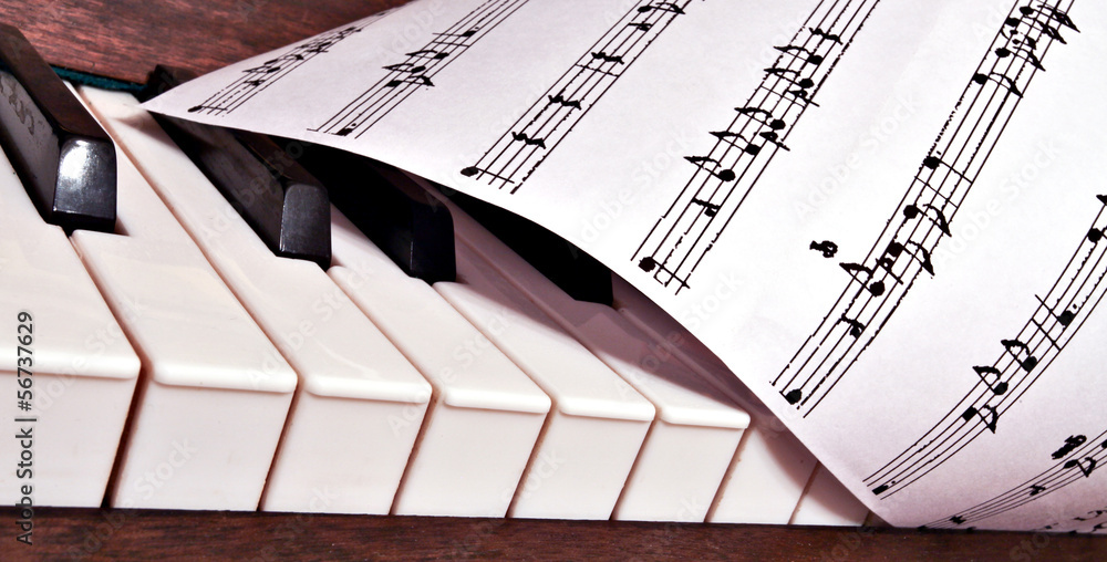 Fototapeta premium Detail of traditional black and white keys on music keyboard