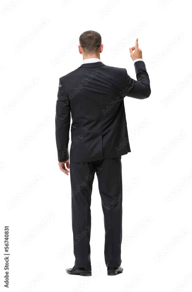 Full-length backview portrait of businessman attention gesturing Full-length backview portrait of businessman attention gesturing