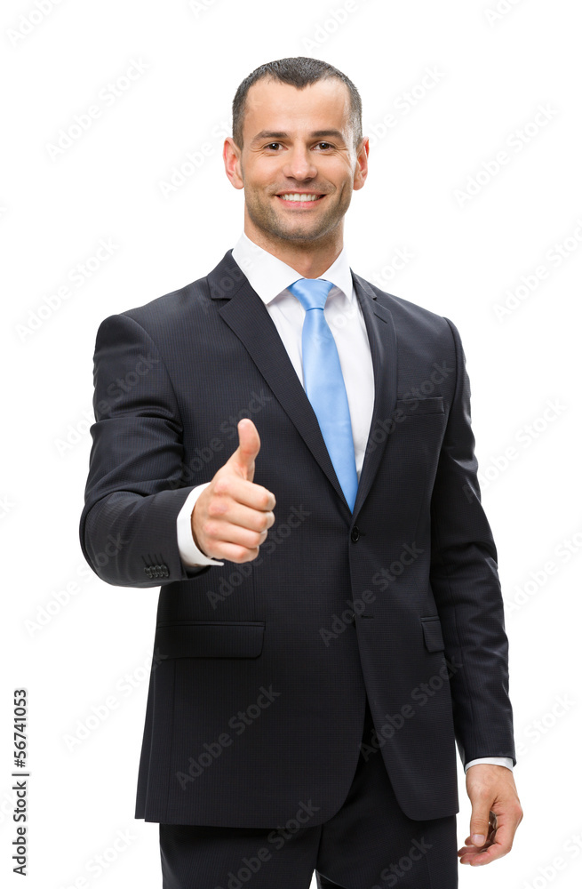 Half-length portrait of businessman thumbing up Half-length portrait of businessman thumbing up