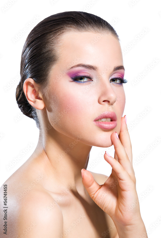 Portrait of touching her face naked girl Portrait of touching her face naked girl