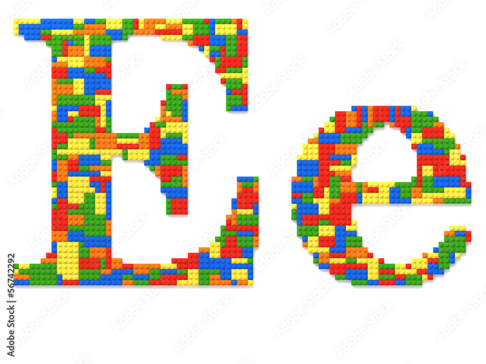 Letter E built from toy bricks in random colors Letter E built from toy bricks in random colors