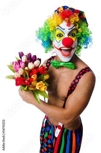 Fototapeta Naklejka Na Ścianę i Meble -  Clown with flowers on white