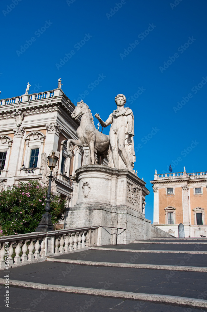 The Capitoline Hill cordonata with the statues of Casto. Rome.
