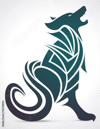 Wolf howling tribal tattoo design