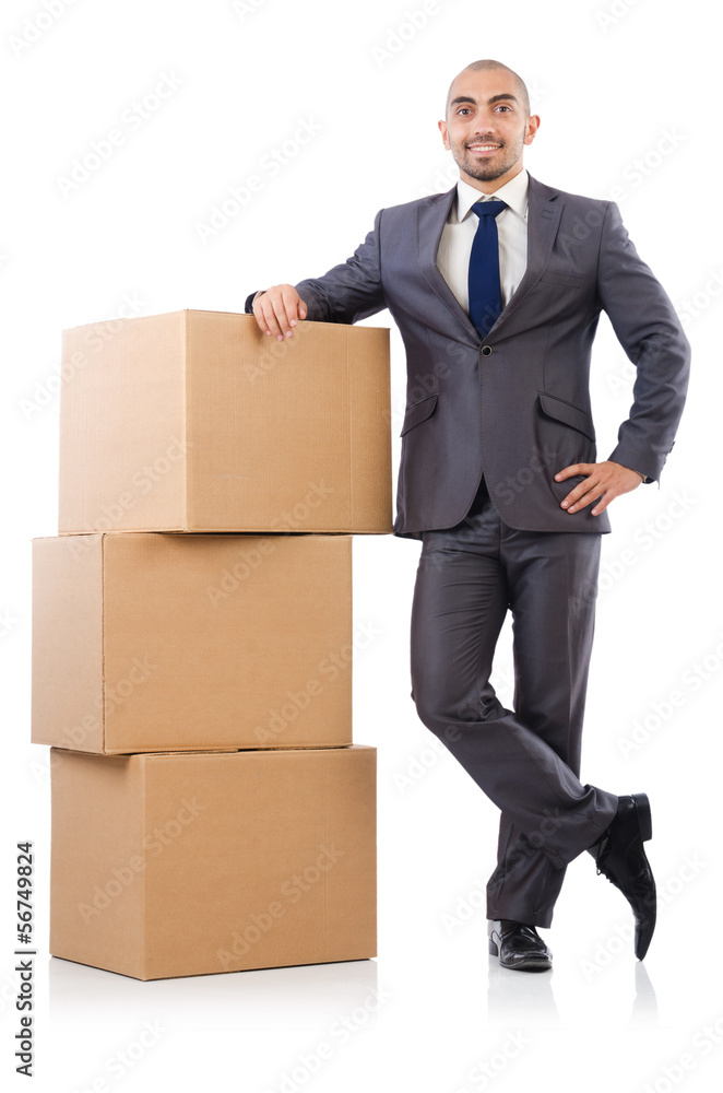 Businessman with box isolated on the white Businessman with box isolated on the white