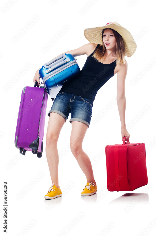 Young girl travelling isolated on the white Young girl travelling isolated on the white