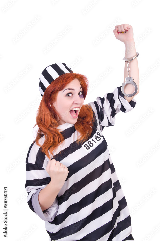 Prisoner in striped uniform on white Prisoner in striped uniform on white