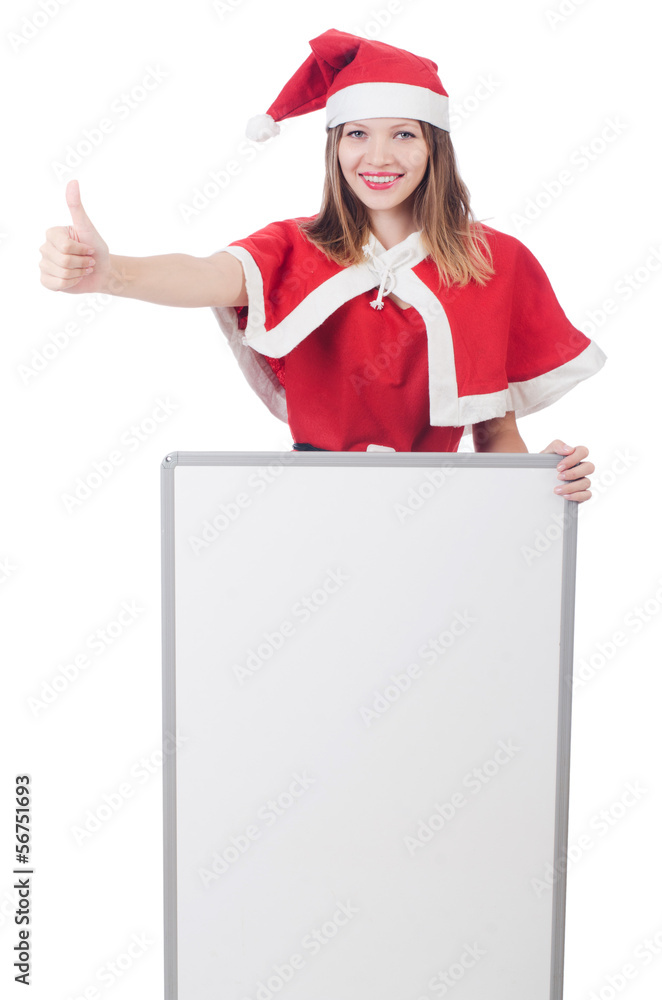 Young woman in red santa costume on white Young woman in red santa costume on white