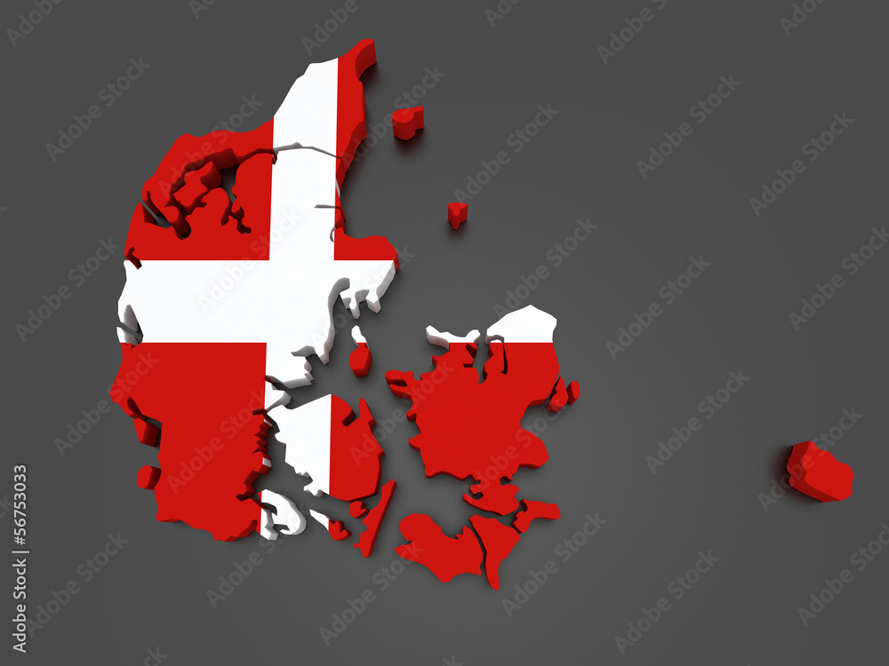 Three-dimensional map of Denmark.