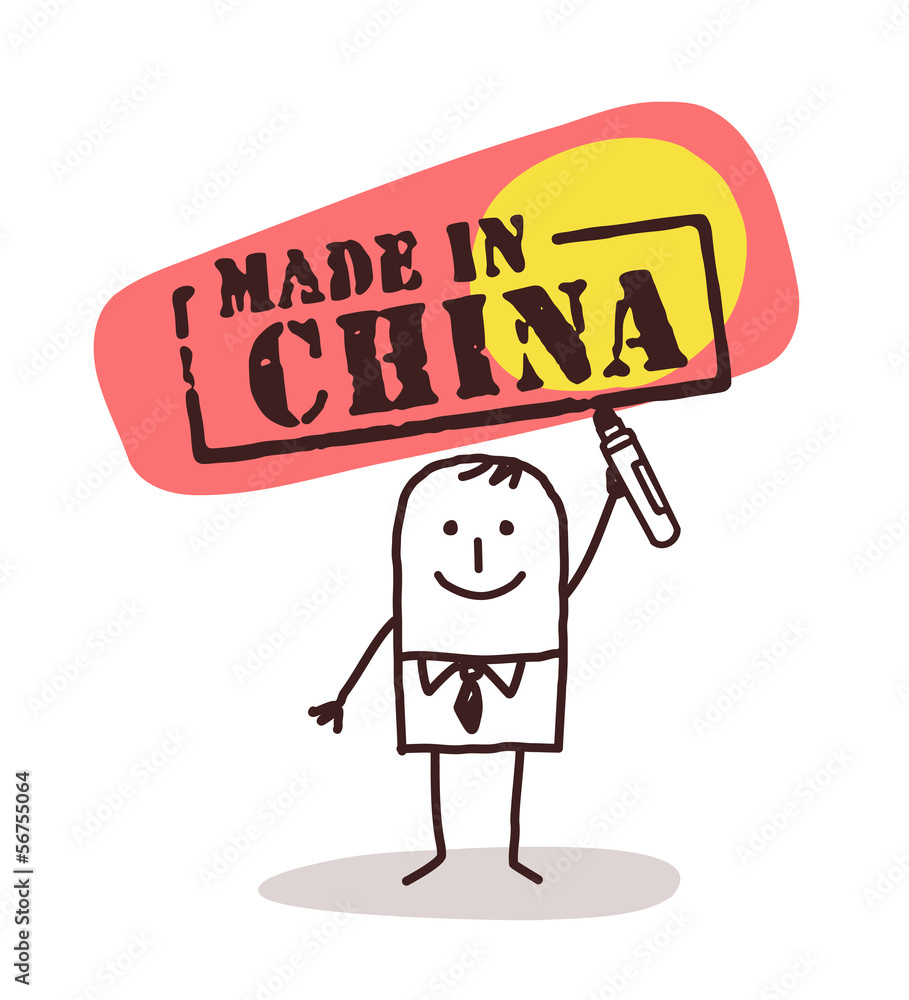 man with made in China sign man with made in China sign