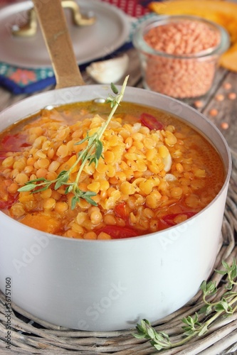 Thick pumpkin-lentils soup