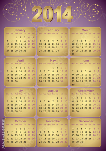 Simple editable vector calendar 2014