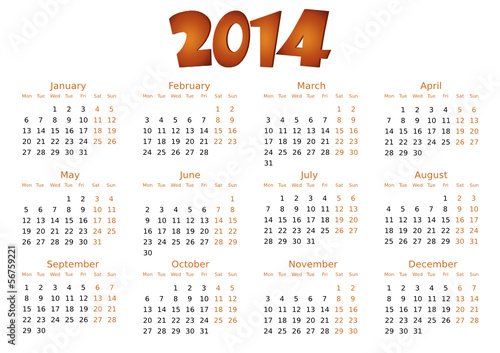 Simple editable vector calendar 2014