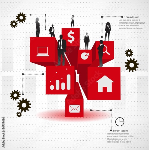 Template of a group of business and office people on 3d cubes