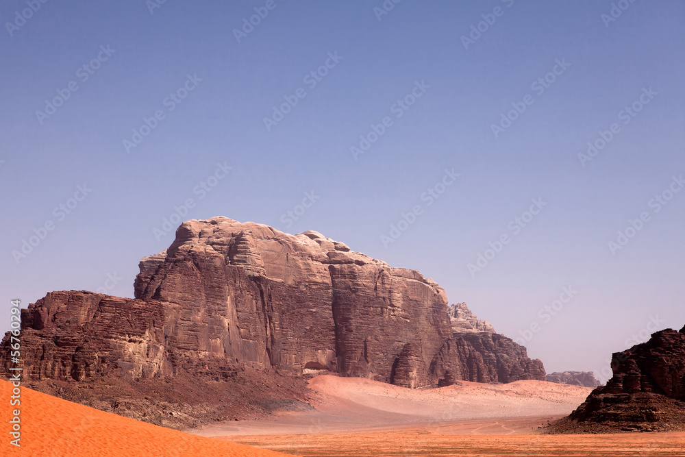 The typical landscape of Jordan Wadi Rum desert The typical landscape of Jordan Wadi Rum desert