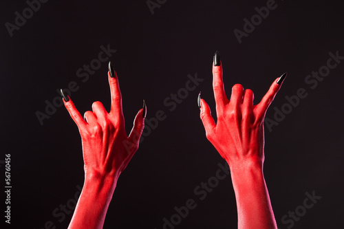 Obraz na płótnie Red devil hands showing heavy metal w salonie