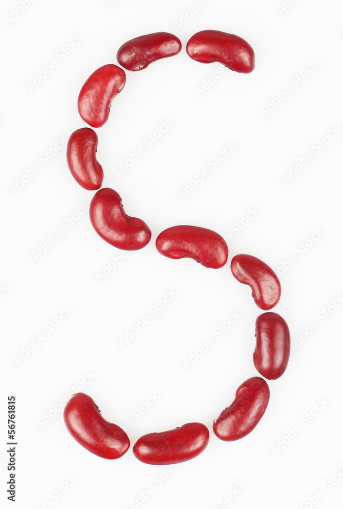 letter S made of red bean on white background letter S made of red bean on white background