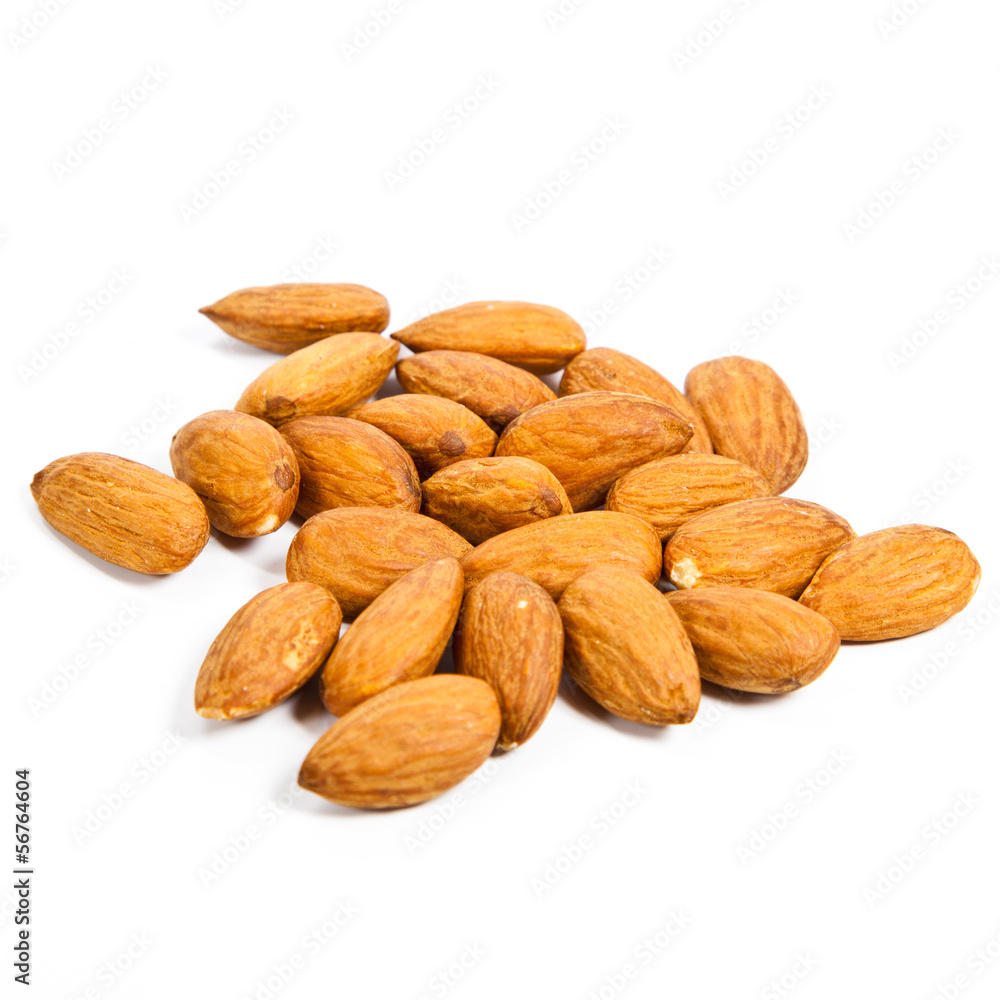 Heap of almond nuts isolated on white background Heap of almond nuts isolated on white background