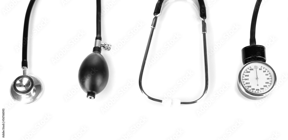 Tonometer and stethoscope isolated on white Tonometer and stethoscope isolated on white
