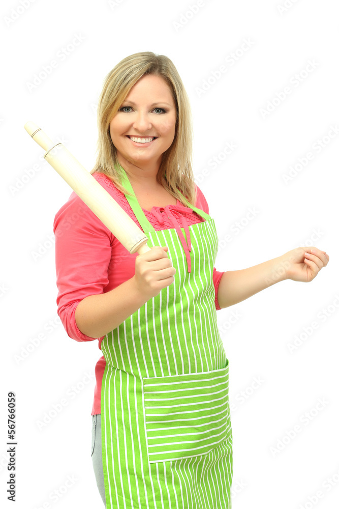 Woman with rolling-pin, isolated on white Woman with rolling-pin, isolated on white