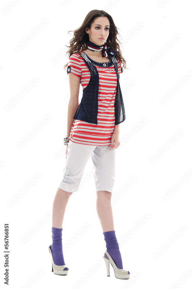 full-length young woman standing against on white background full-length young woman standing against on white background
